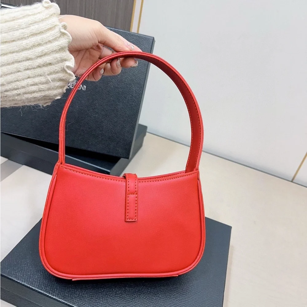 Yves Saint Laurent Red Shoulder Bag with Gold Accents